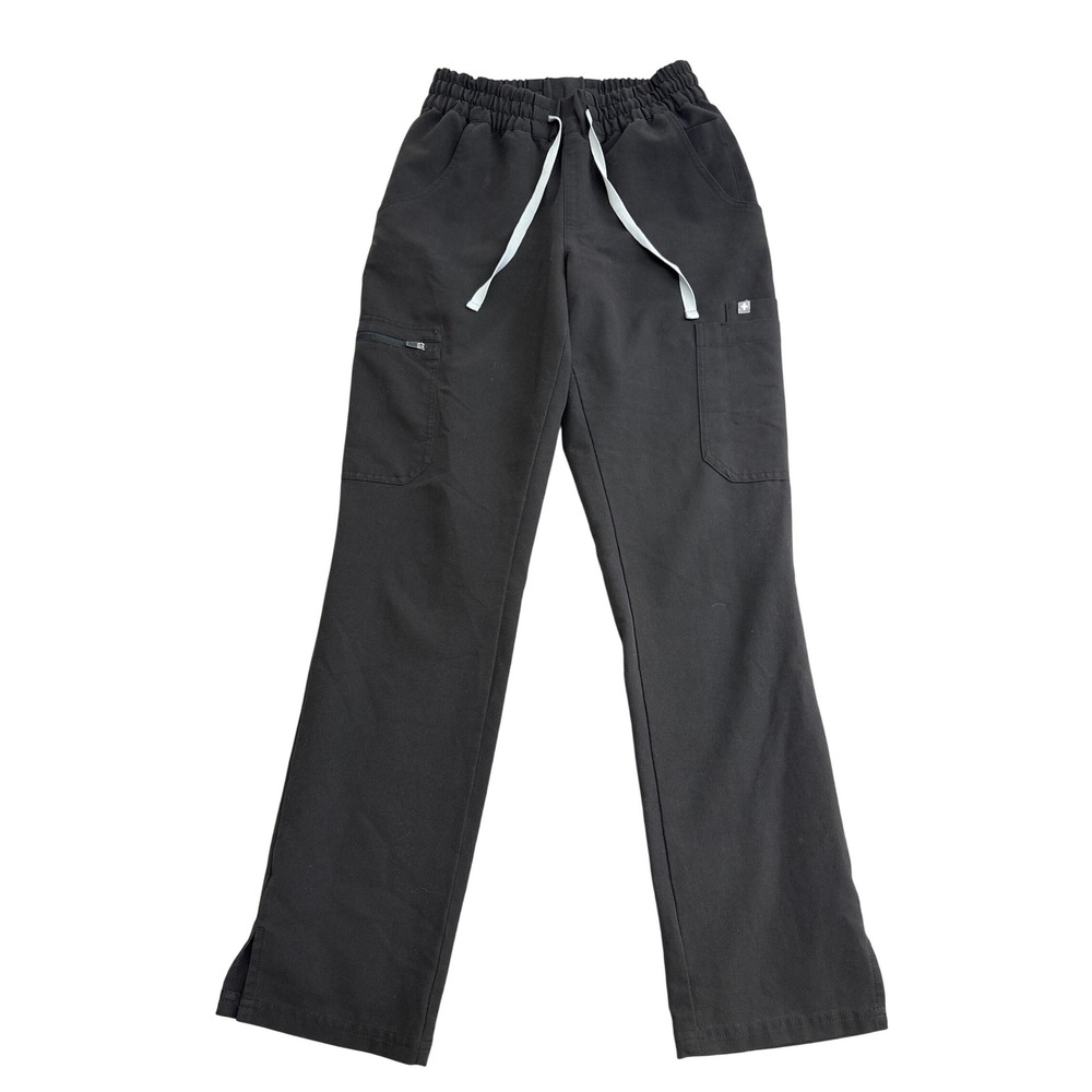 FIGS Womens Black Cargo Scrub Pants W23SW2044 Elastic Waist Drawstring Size S